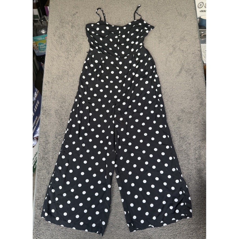 J.Crew Black White Polka Dot Wide Leg Jumpsuit Sleeveless Smocked Back Size 6